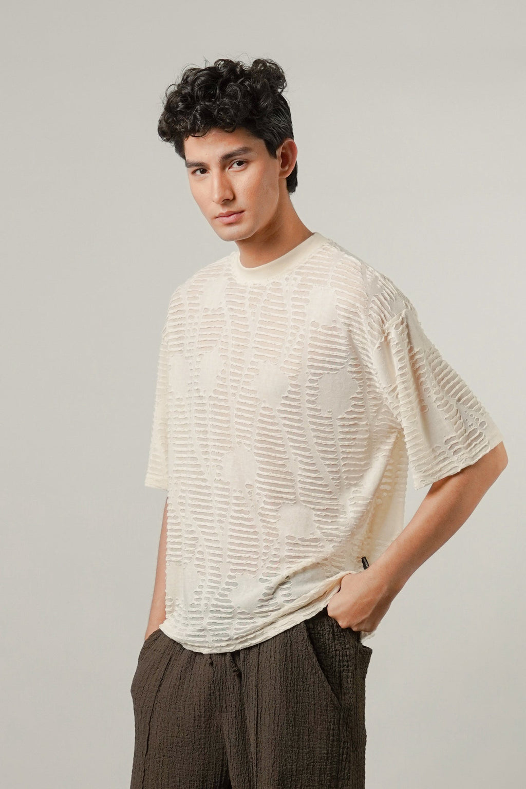 Oversized Mesh Tee - Cream