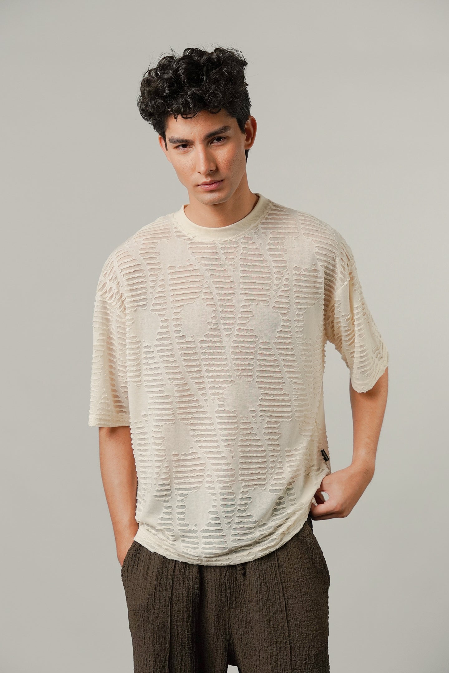 Oversized Mesh Tee - Cream