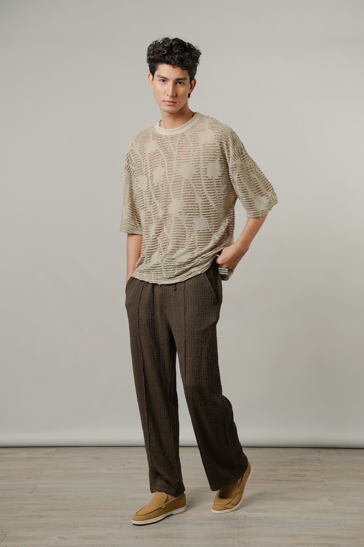 Oversized Mesh Tee - Taupe