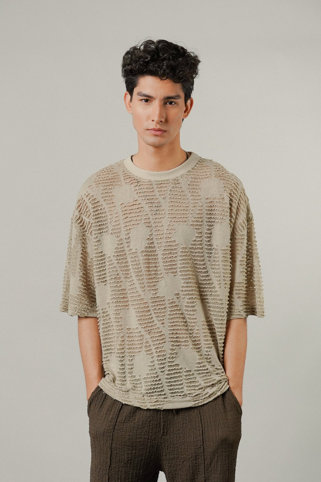 Oversized Mesh Tee - Taupe