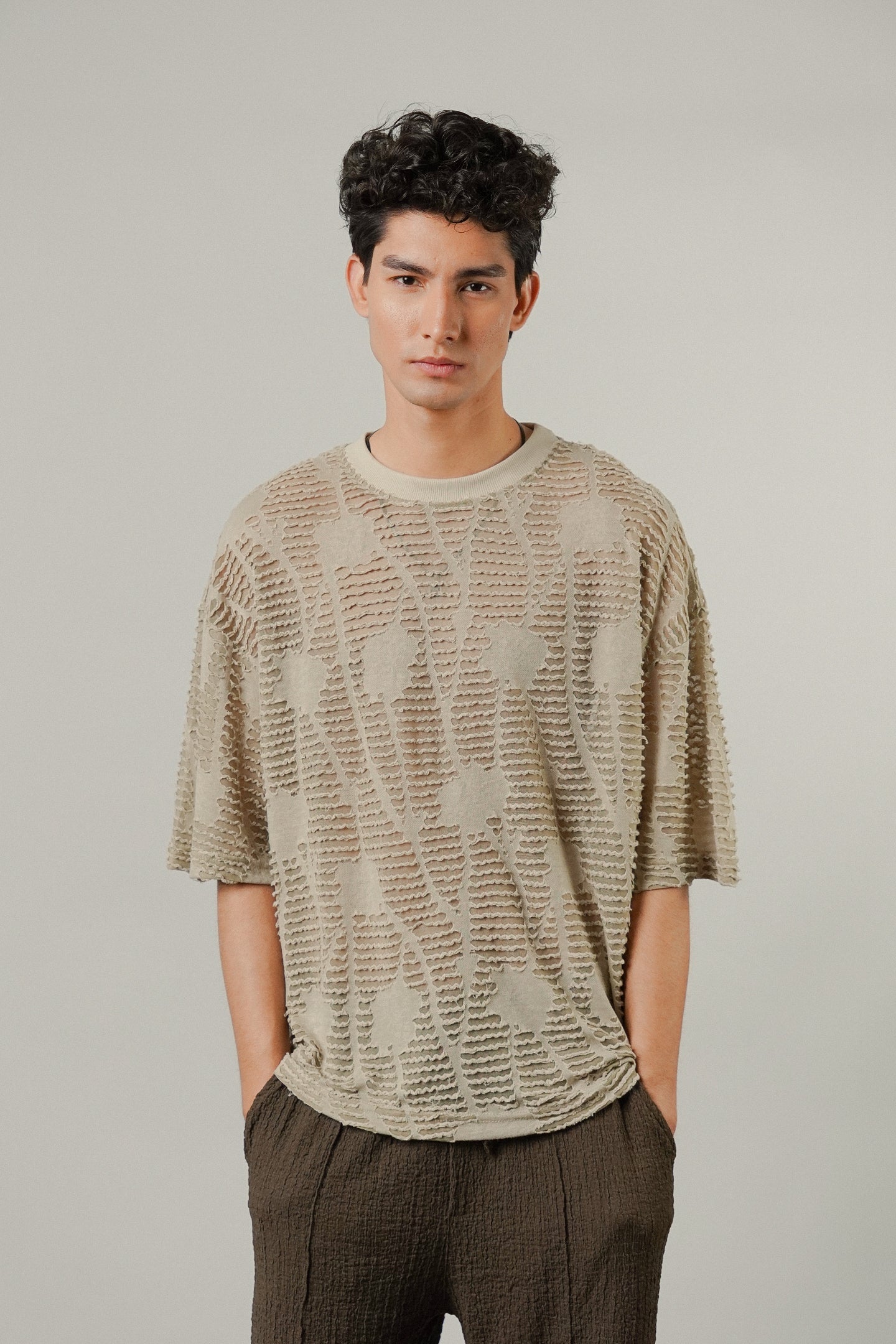 Oversized Mesh Tee - Taupe