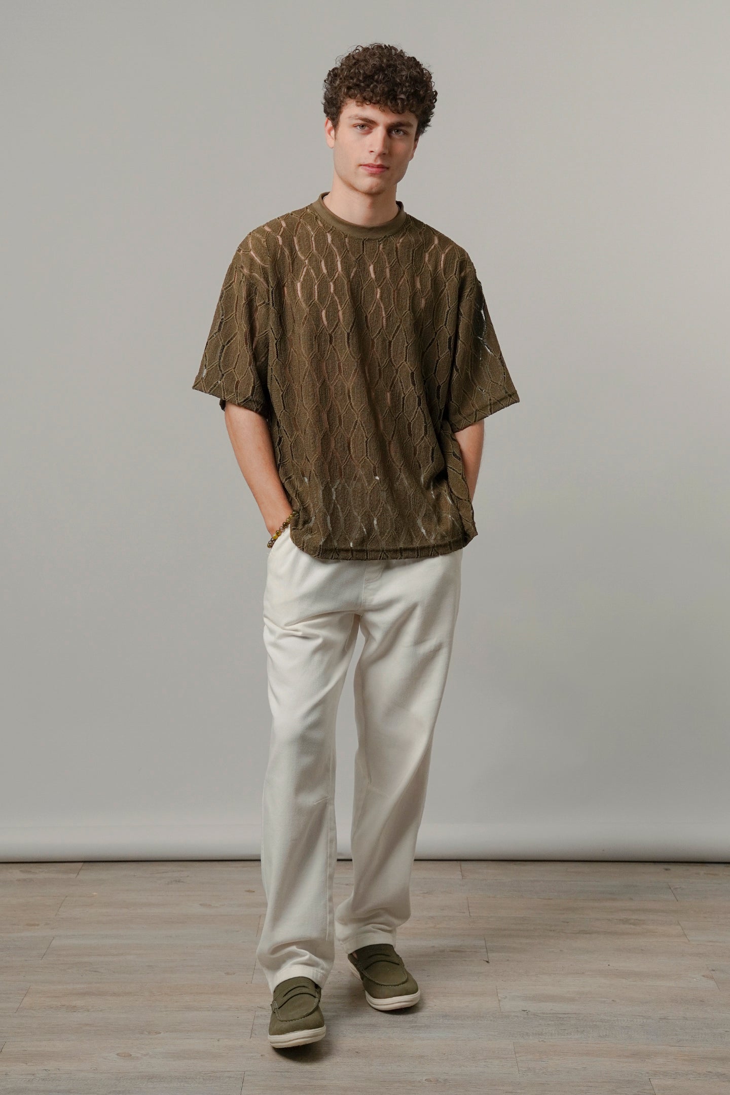 Knitted Oversized T-Shirt - Olive Green