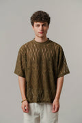 Knitted Oversized T-Shirt - Olive Green