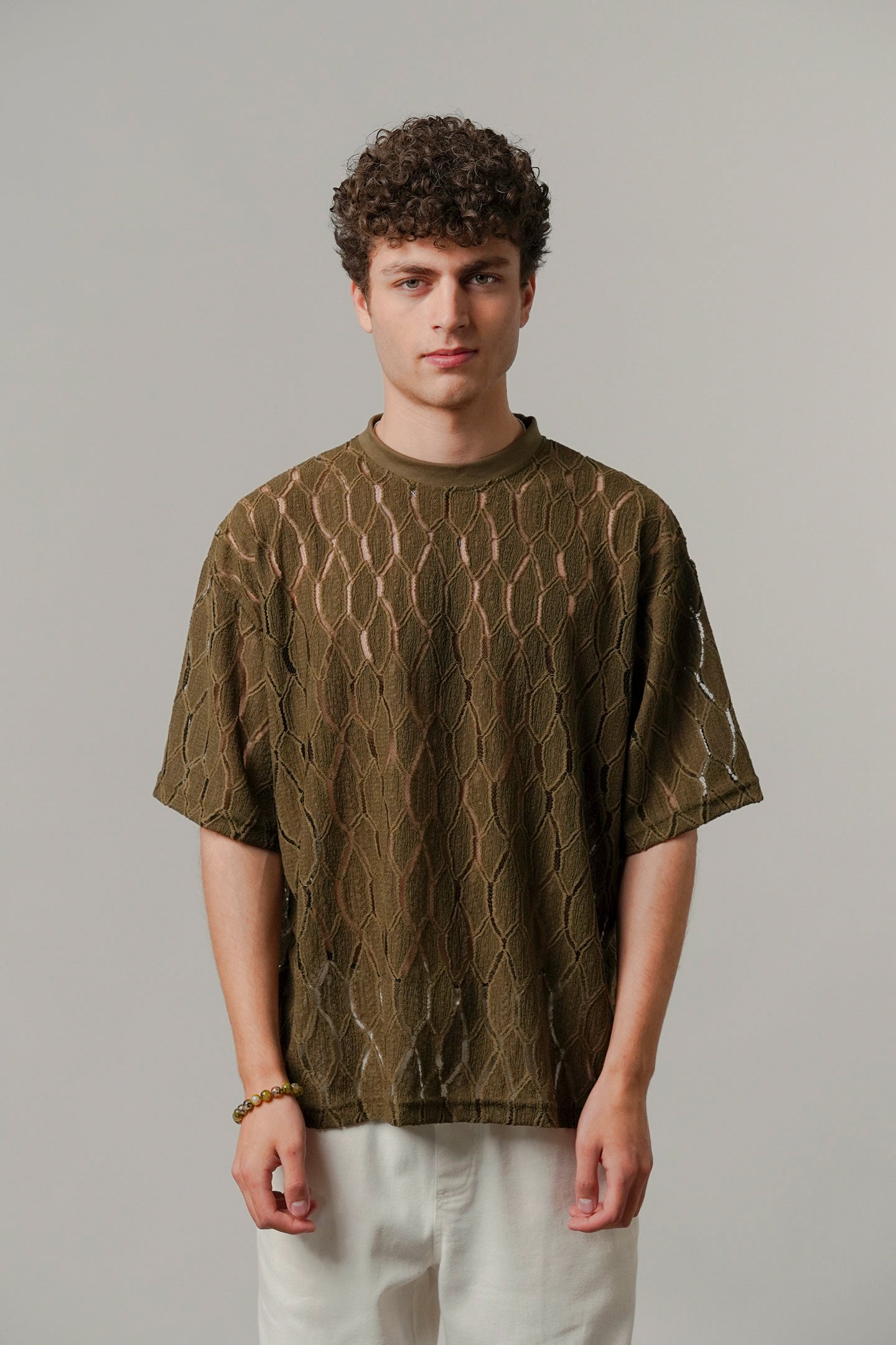 Knitted Oversized T-Shirt - Olive Green