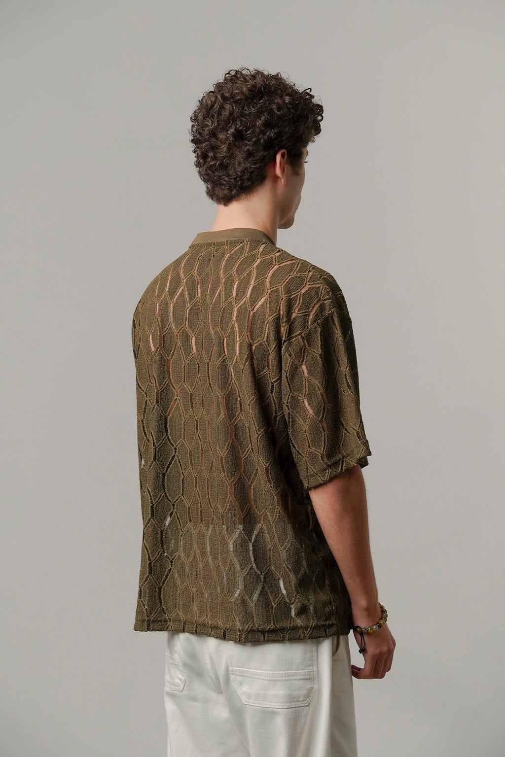 Knitted Oversized T-Shirt - Olive Green