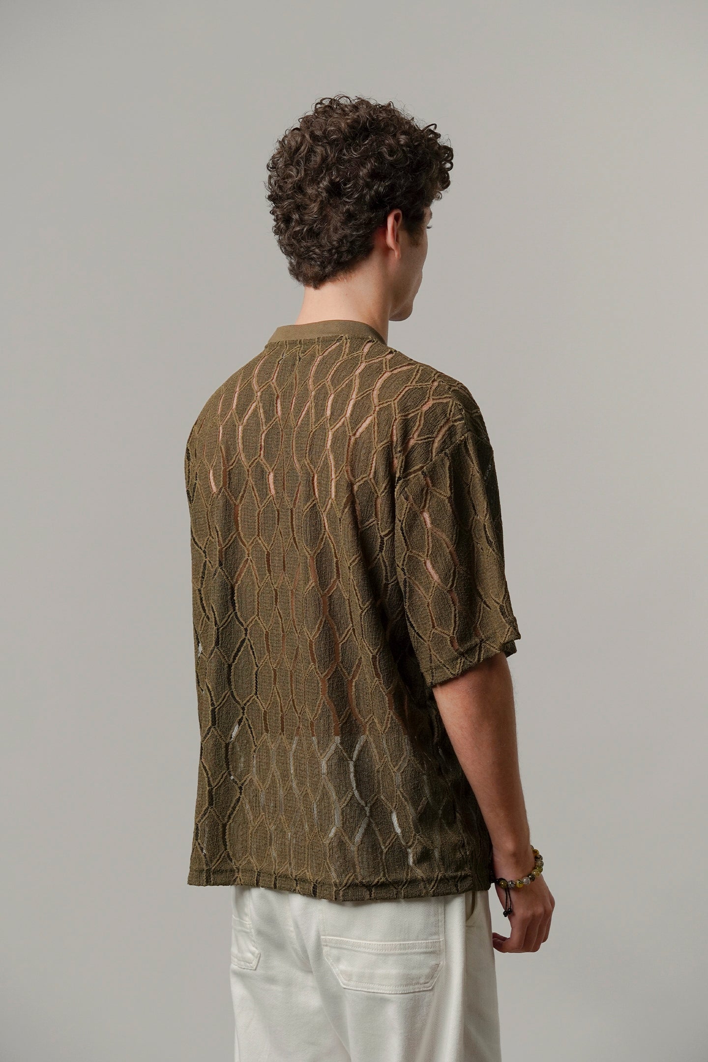 Knitted Oversized T-Shirt - Olive Green