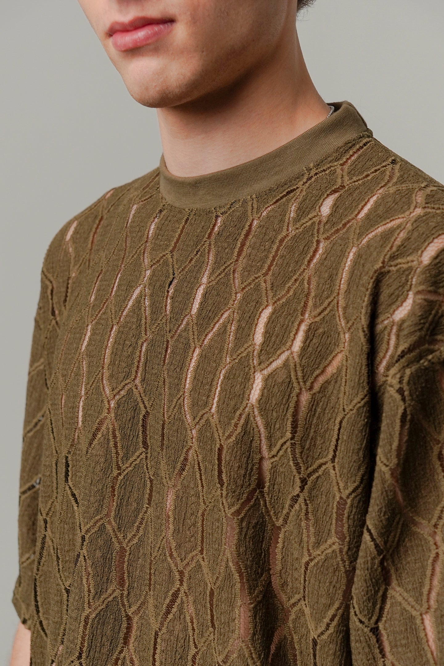 Knitted Oversized T-Shirt - Olive Green