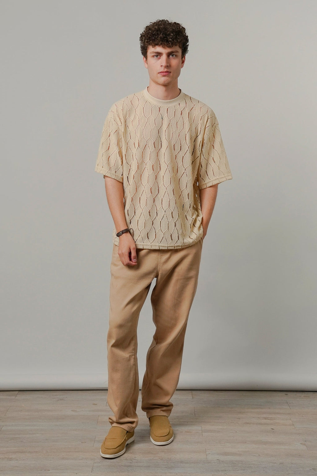 Knitted Oversized T-Shirt - Cream