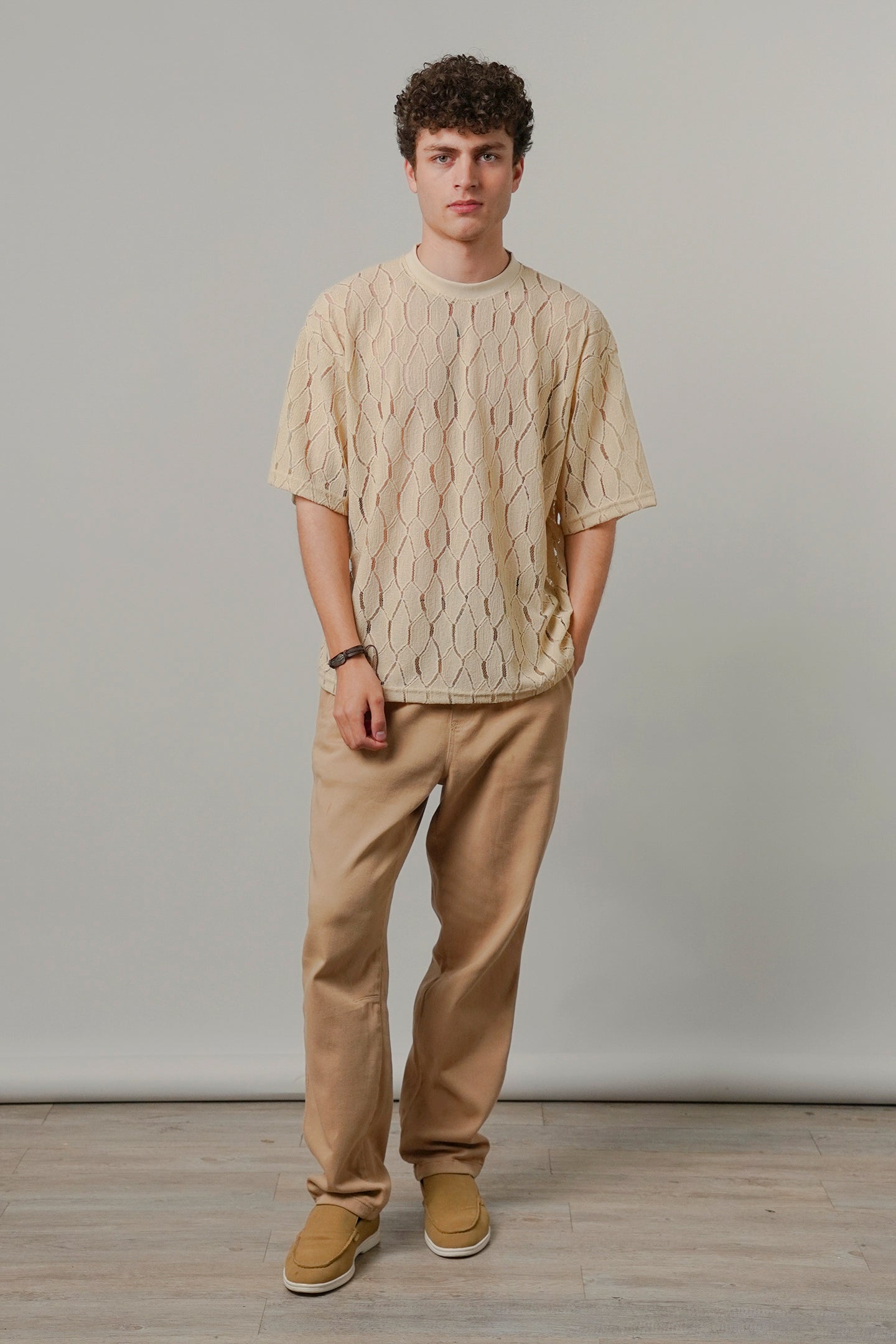 Knitted Oversized T-Shirt - Cream