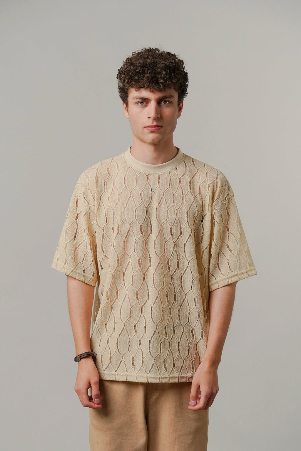 Knitted Oversized T-Shirt - Cream