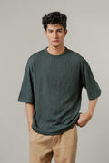 Oversized Textured Tee - Charcoal Green