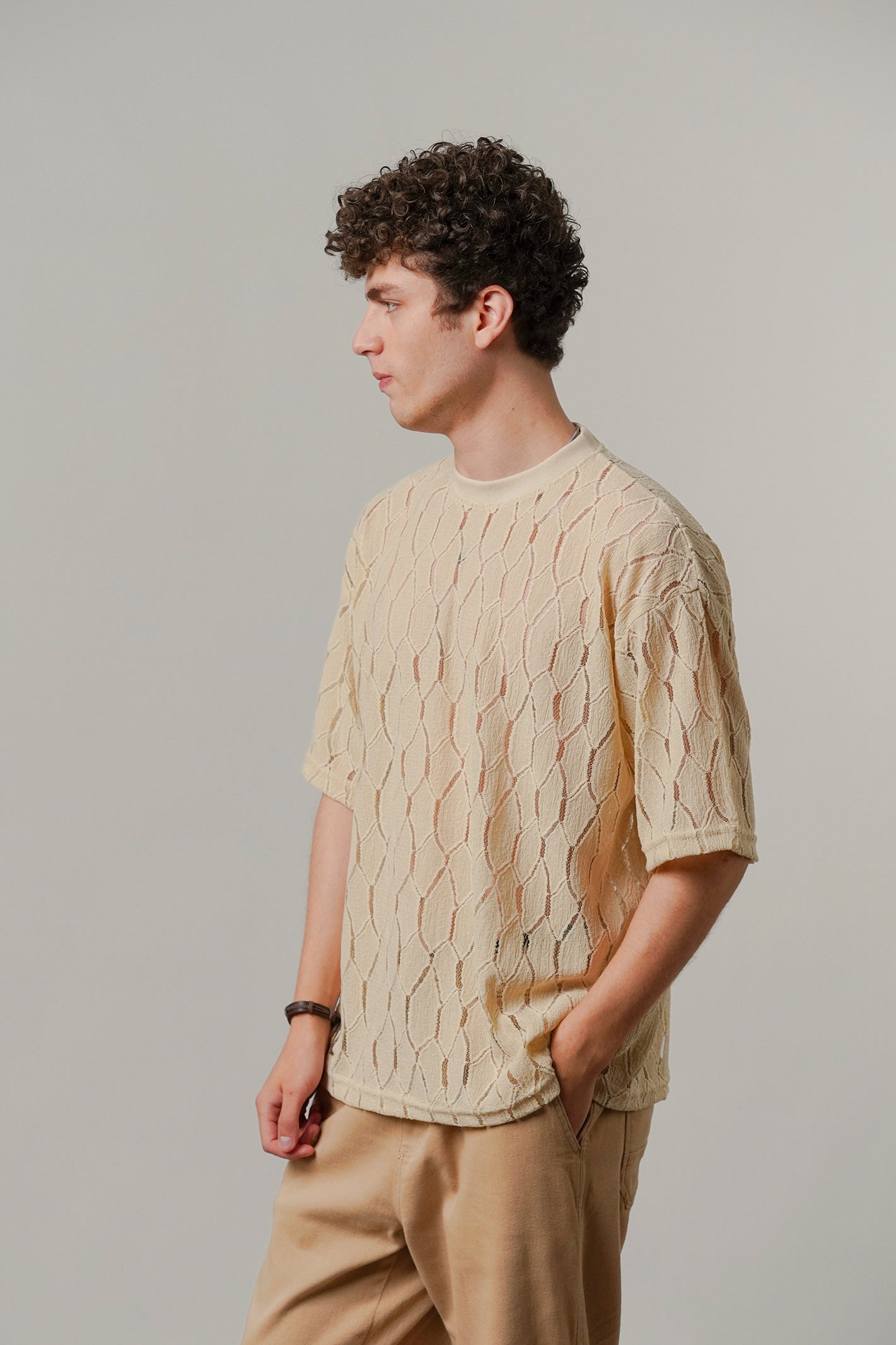 Knitted Oversized T-Shirt - Cream