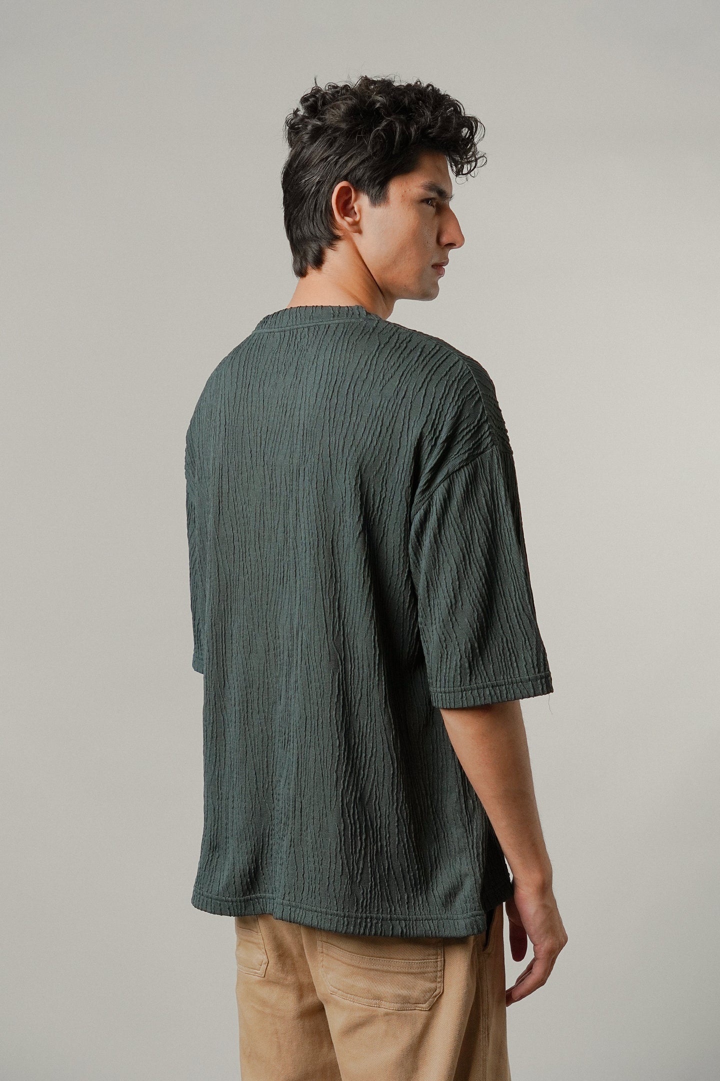 Oversized Textured Tee - Charcoal Green