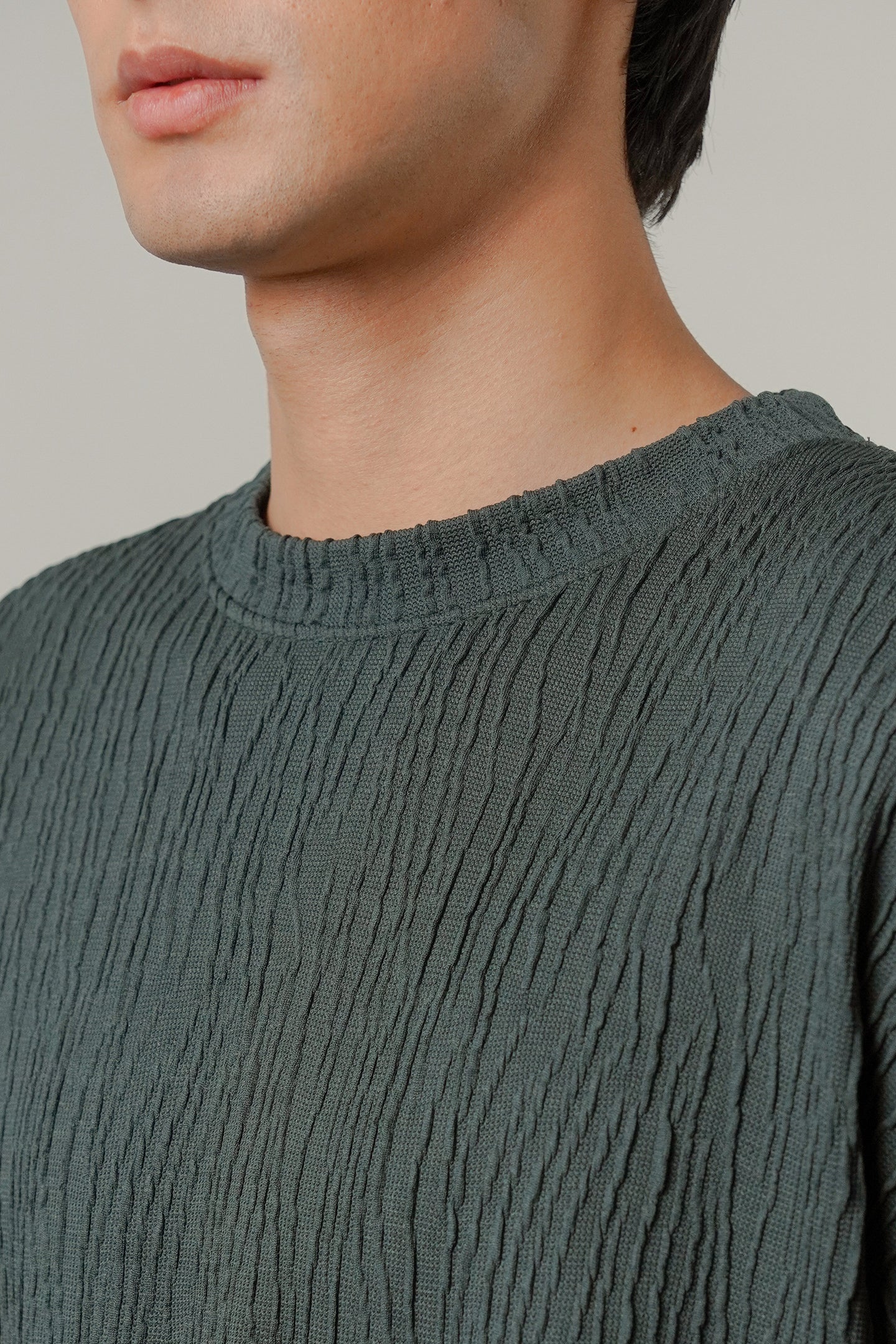 Oversized Textured Tee - Charcoal Green