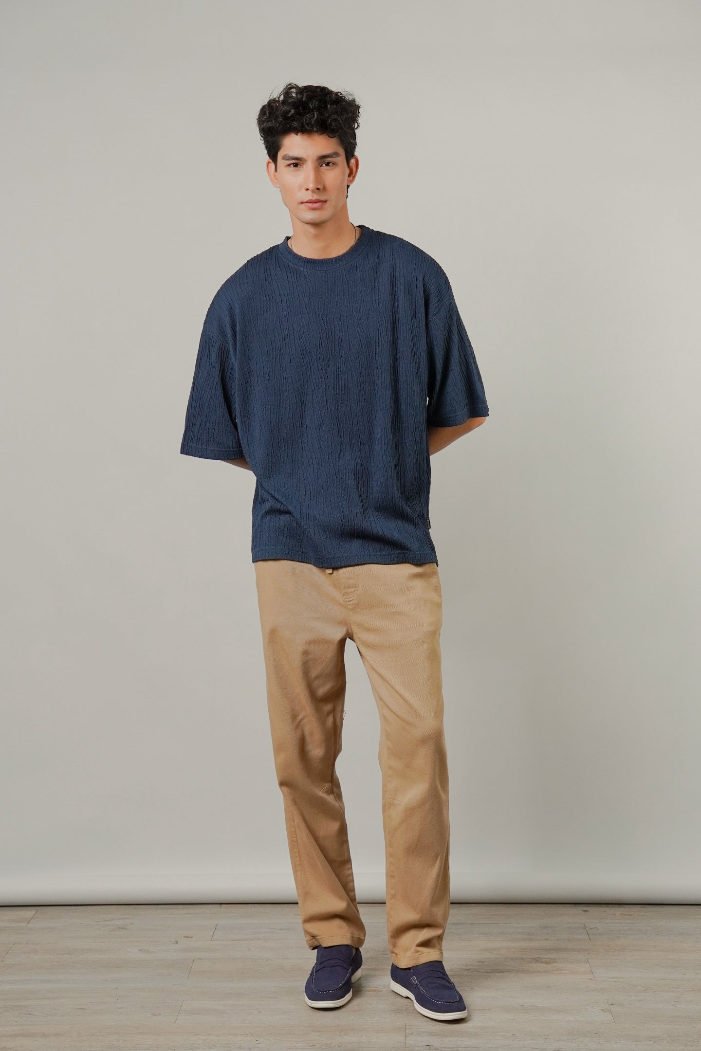 Oversized Textured Tee - Deep Blue