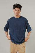 Oversized Textured Tee - Deep Blue