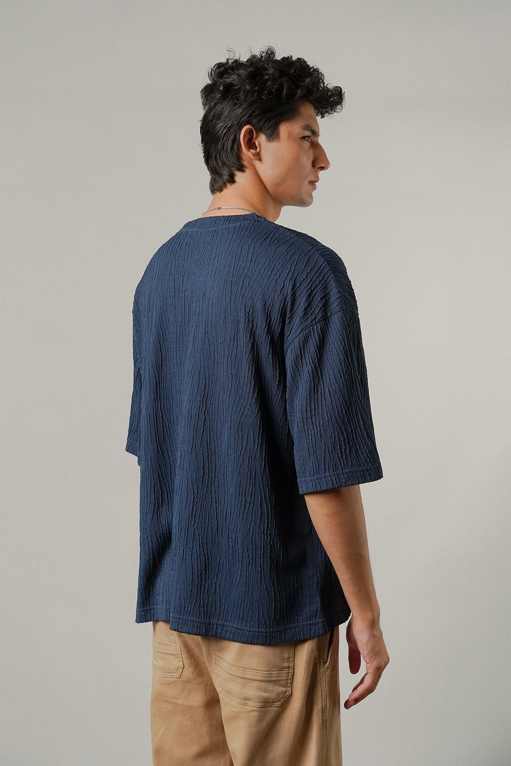 Oversized Textured Tee - Deep Blue