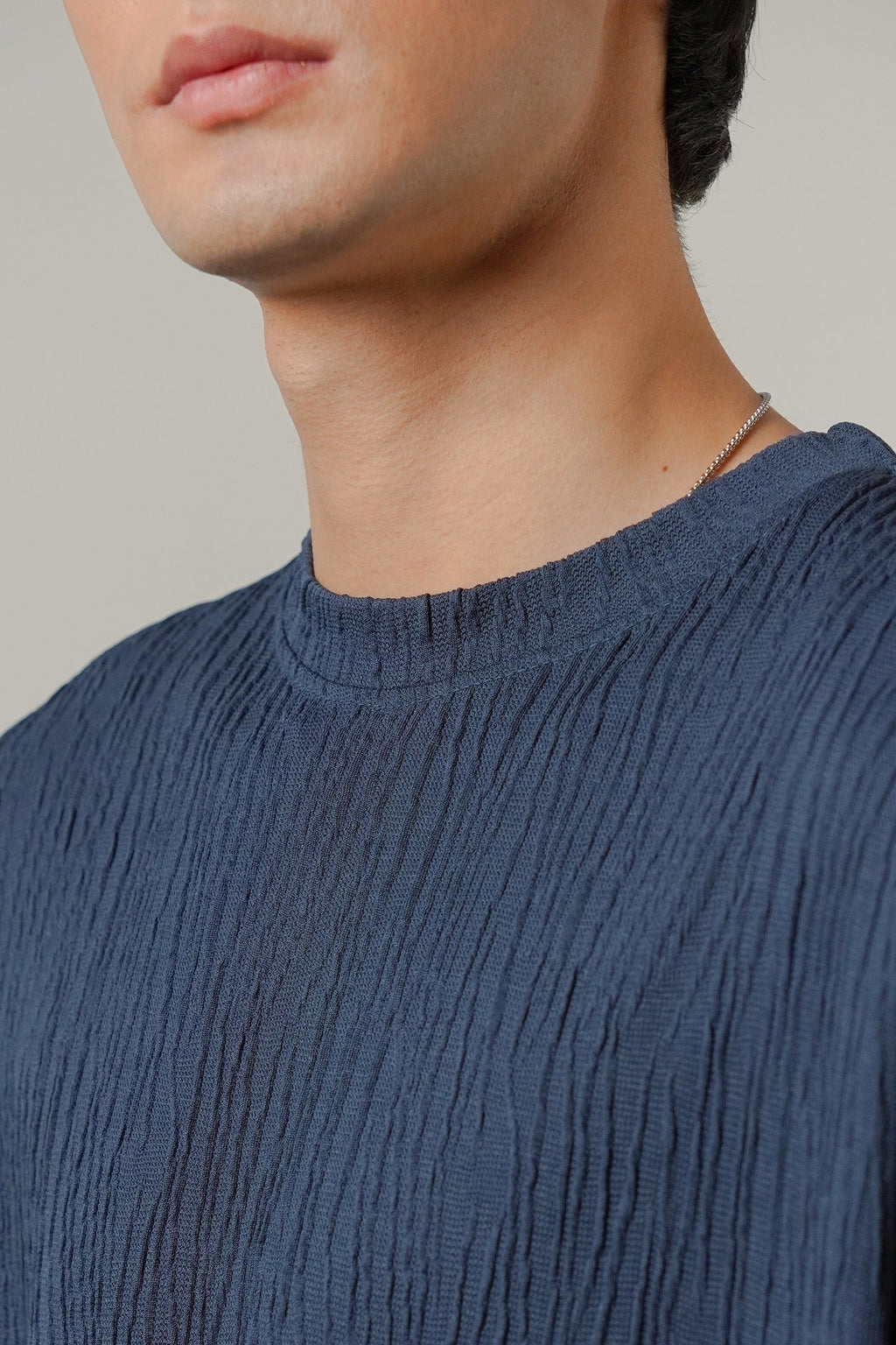 Oversized Textured Tee - Deep Blue