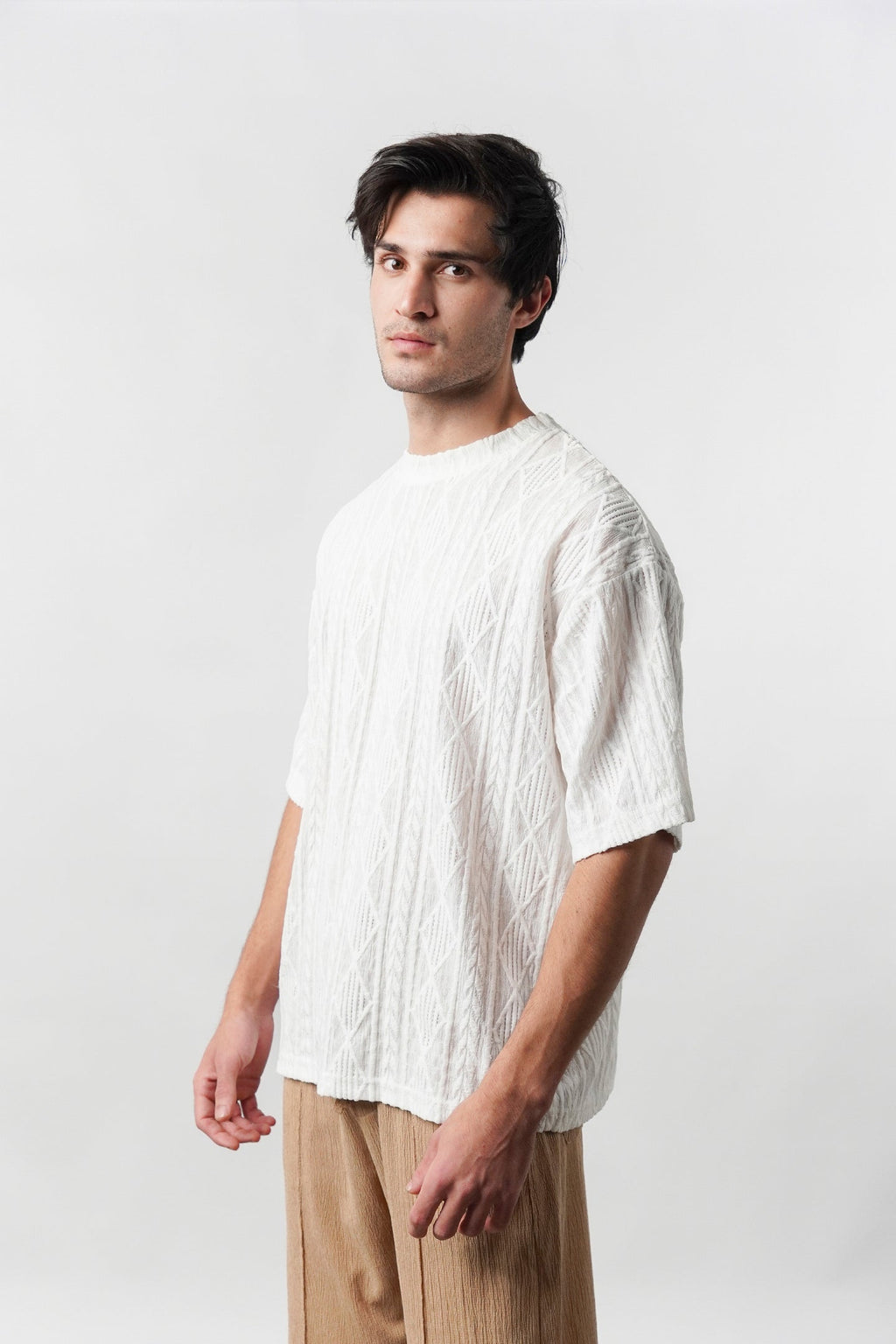 Textured Oversized T-Shirt - White