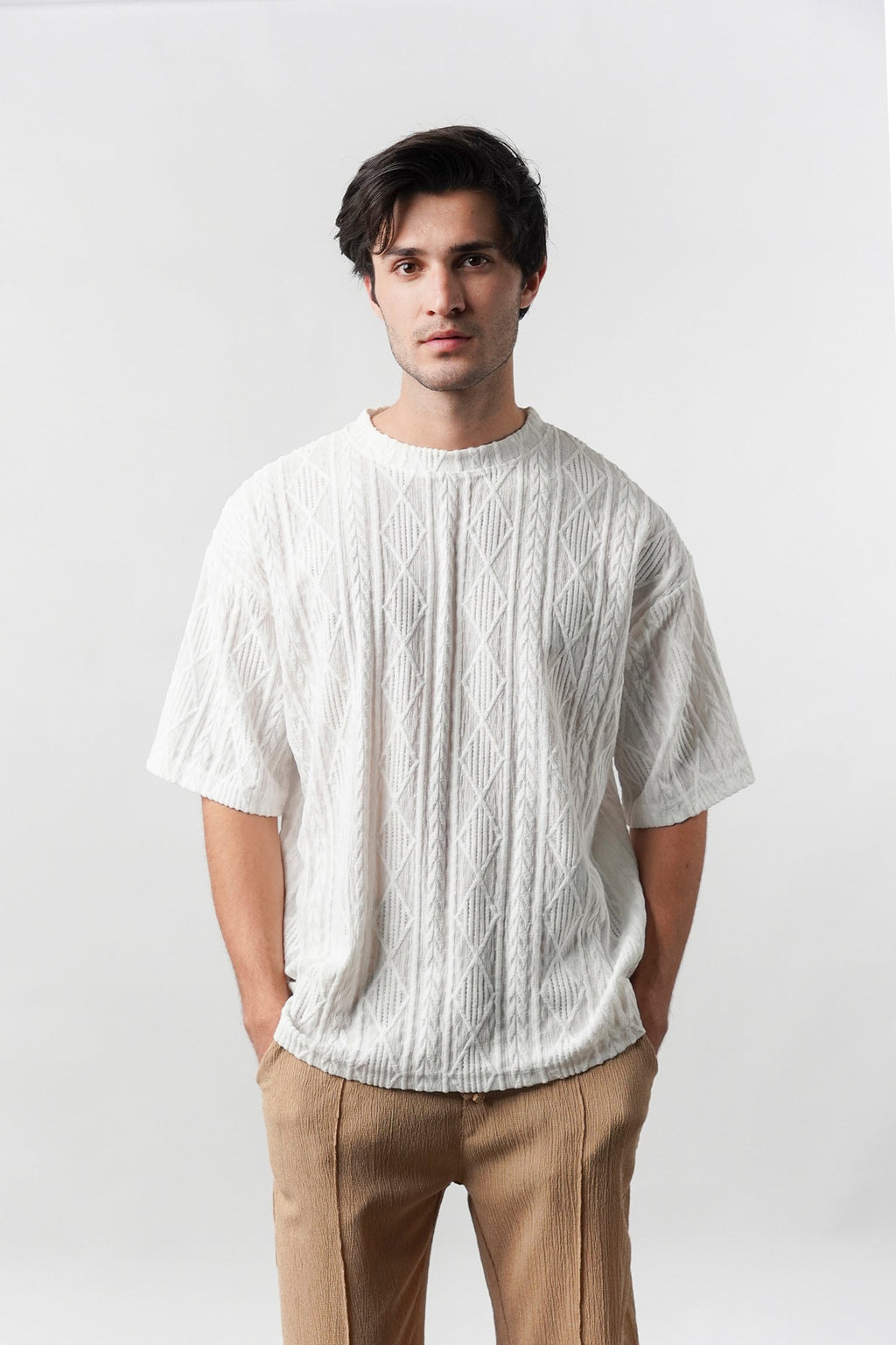 Textured Oversized T-Shirt - White