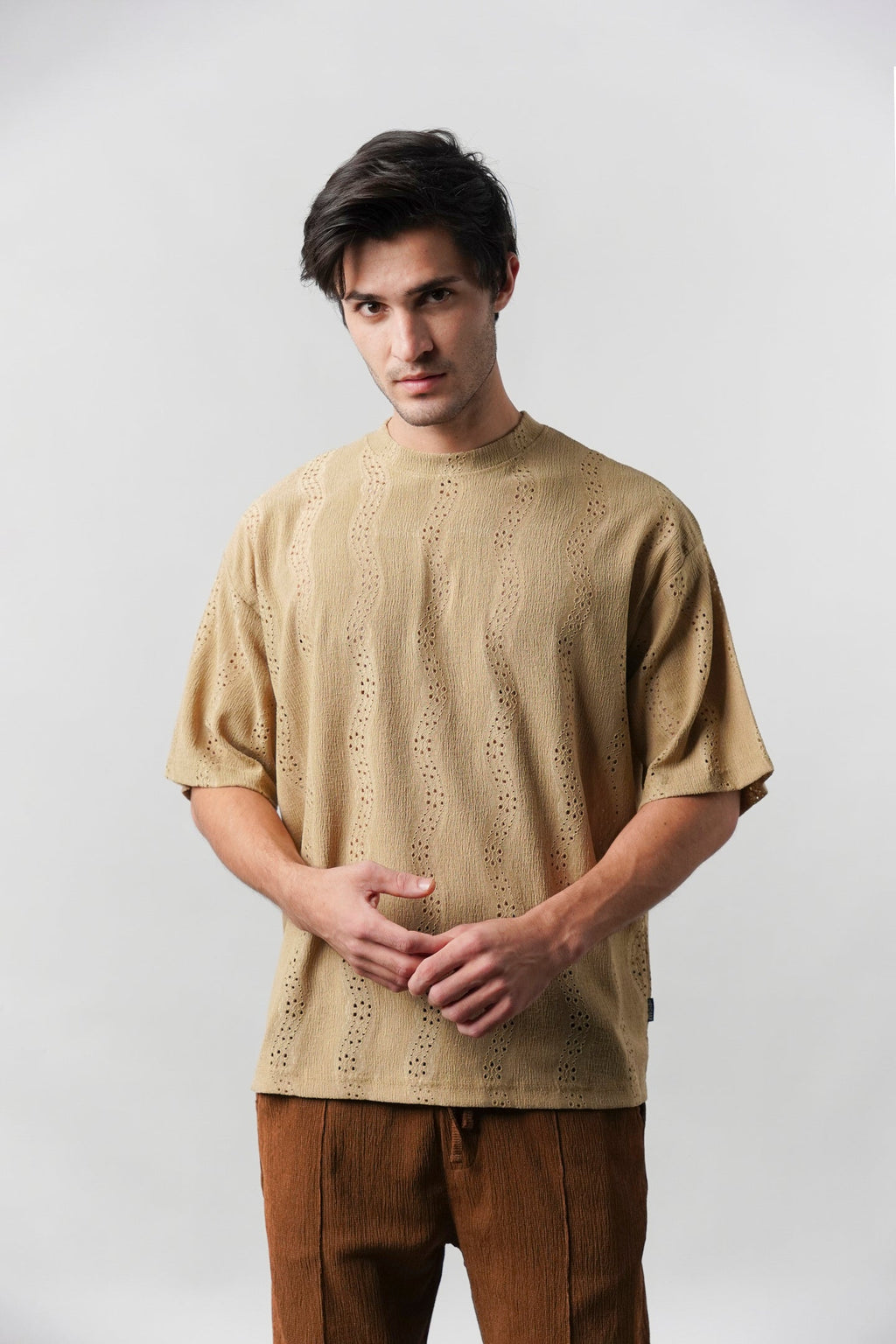 Textured Oversized T-Shirt - Sand Brown