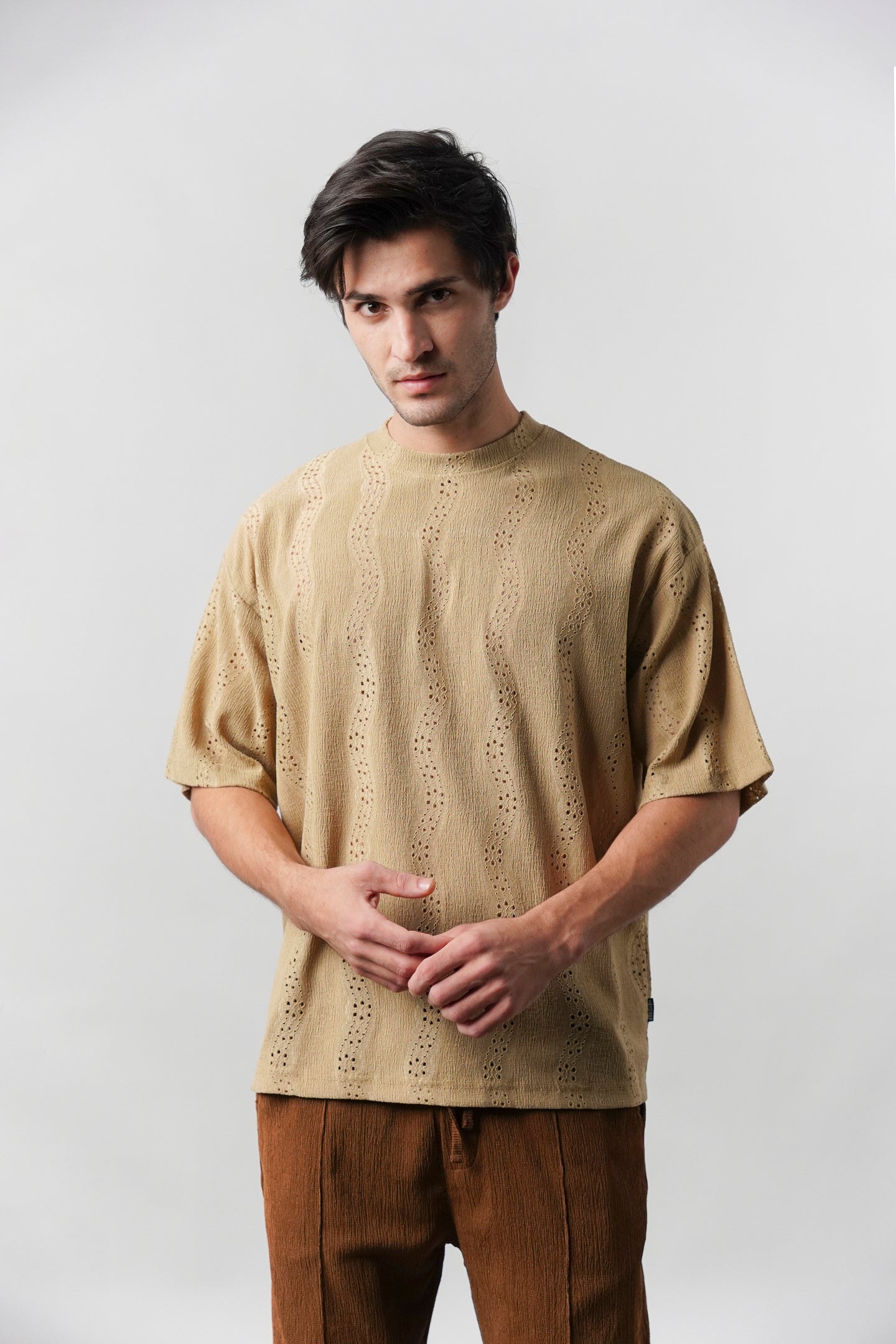Textured Oversized T-Shirt - Sand Brown