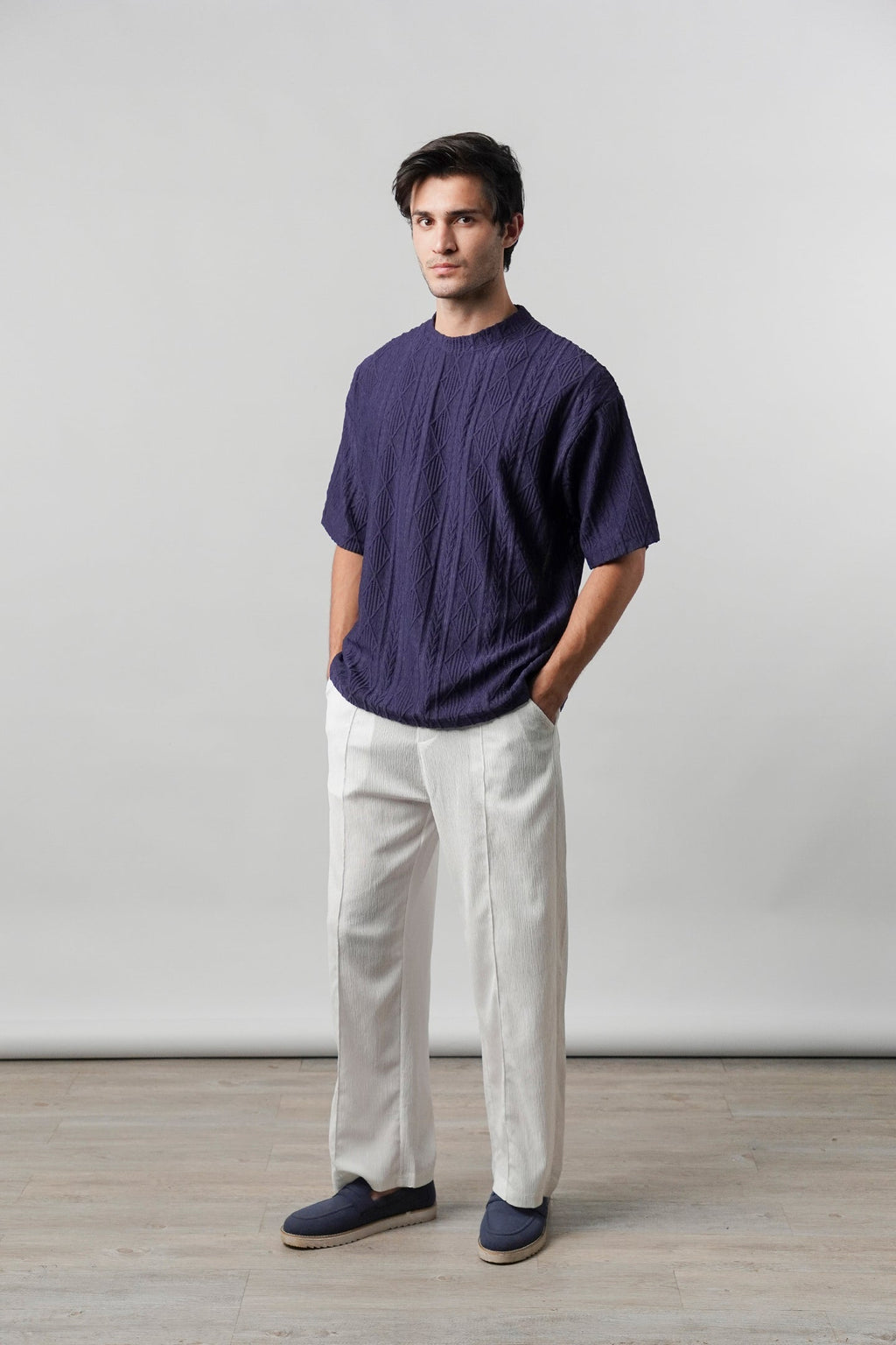 Textured Oversized T-Shirt - Navy Blue