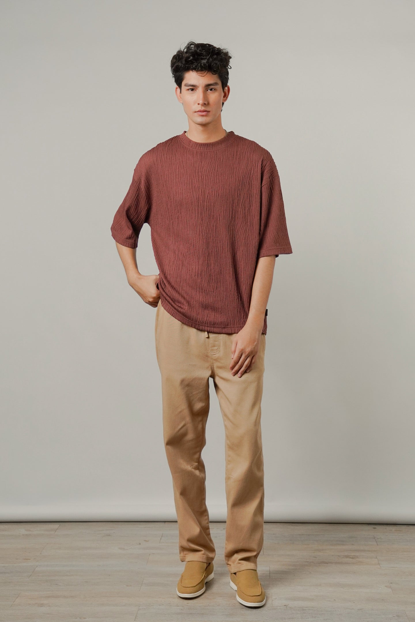 Oversized Textured Tee - Wine