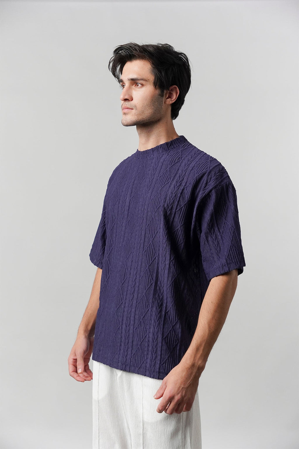Textured Oversized T-Shirt - Navy Blue