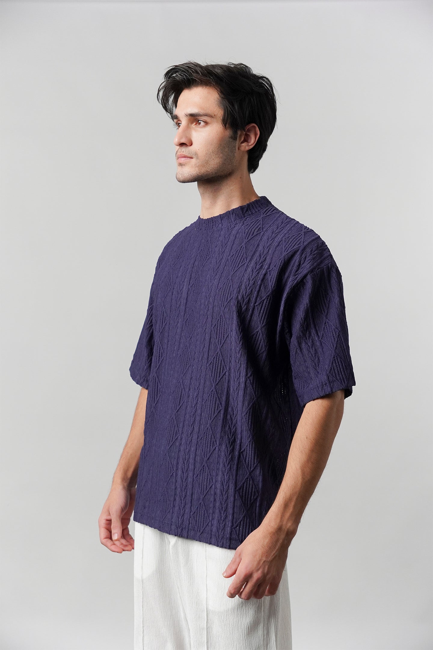 Textured Oversized T-Shirt - Navy Blue