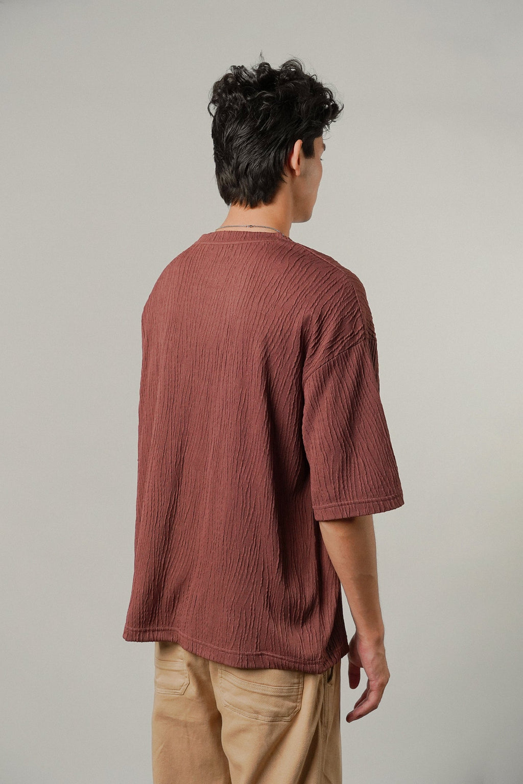 Oversized Textured Tee - Wine