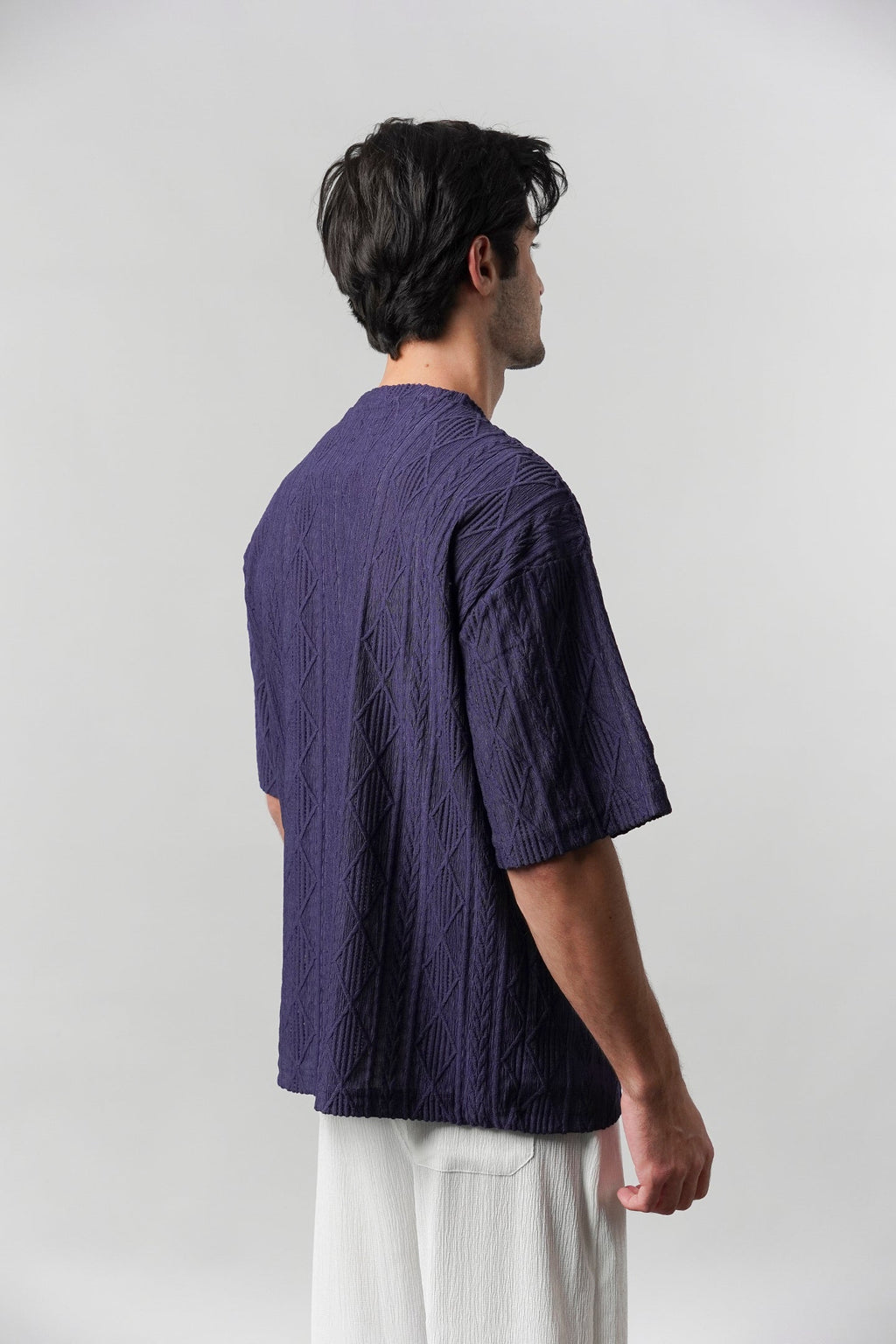 Textured Oversized T-Shirt - Navy Blue