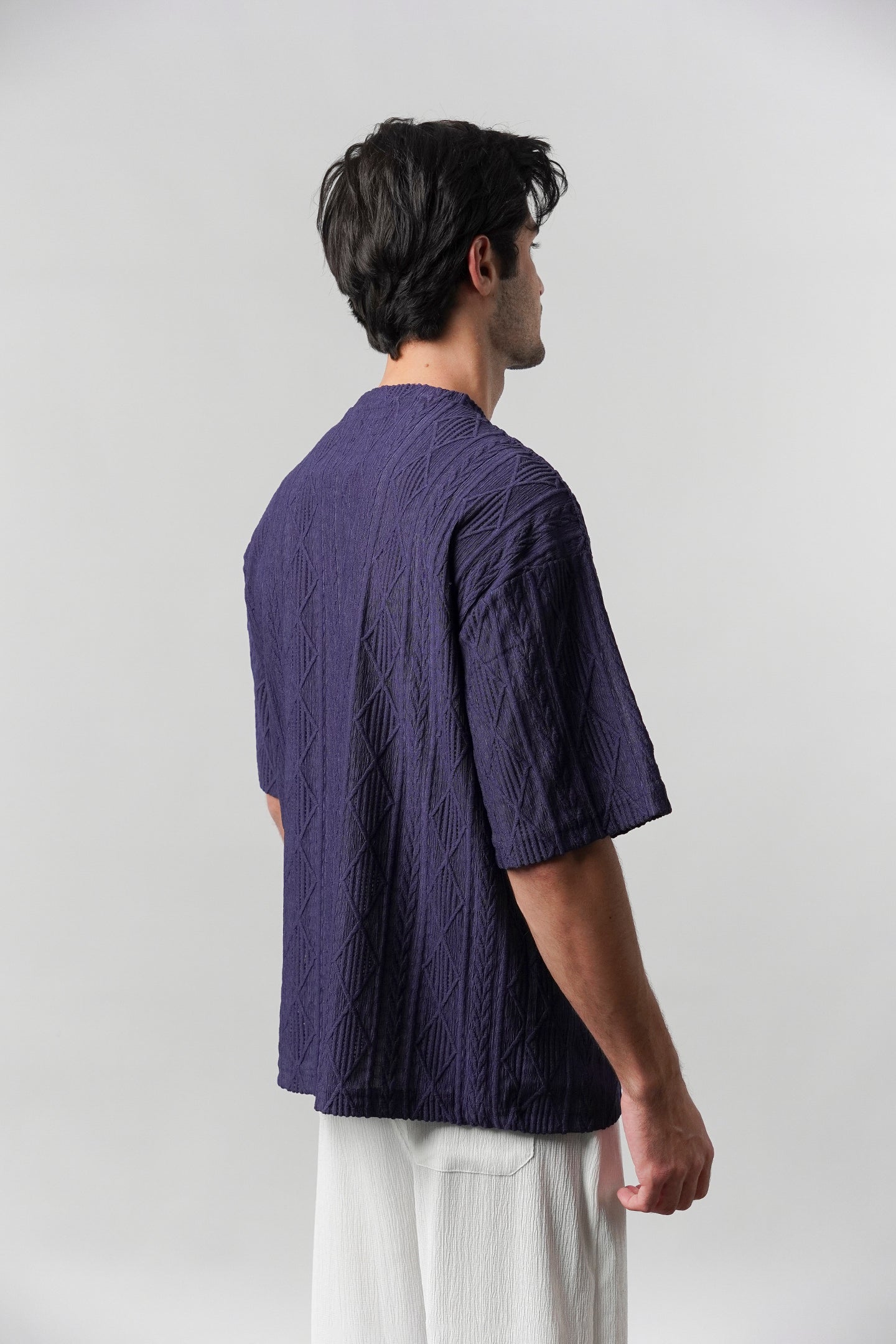 Textured Oversized T-Shirt - Navy Blue