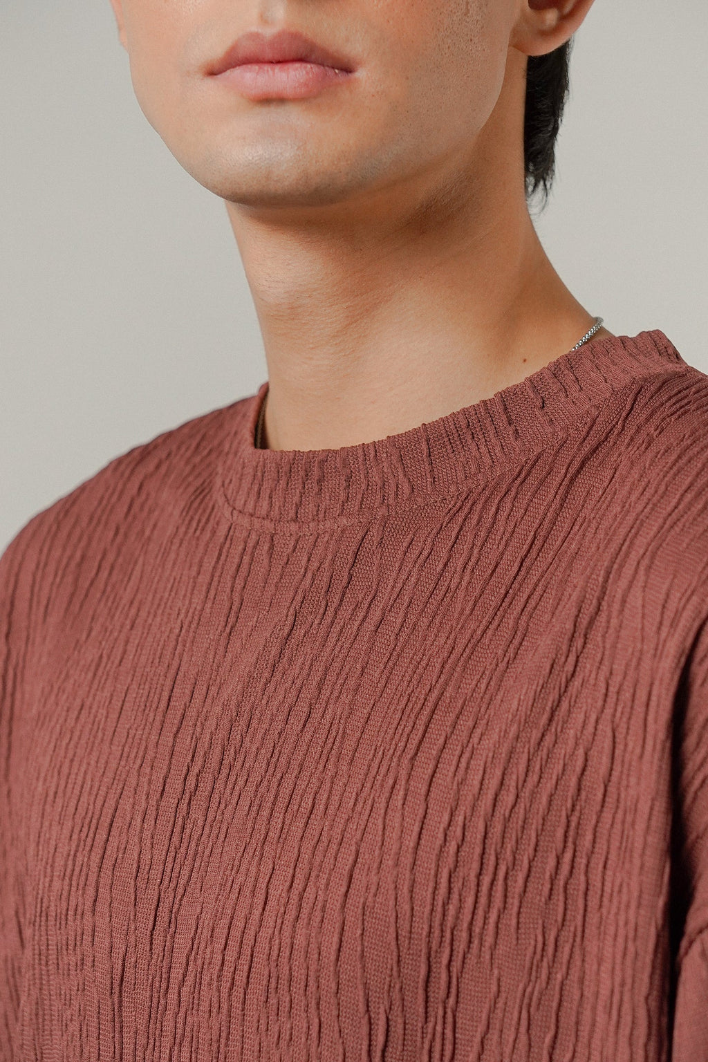 Oversized Textured Tee - Wine