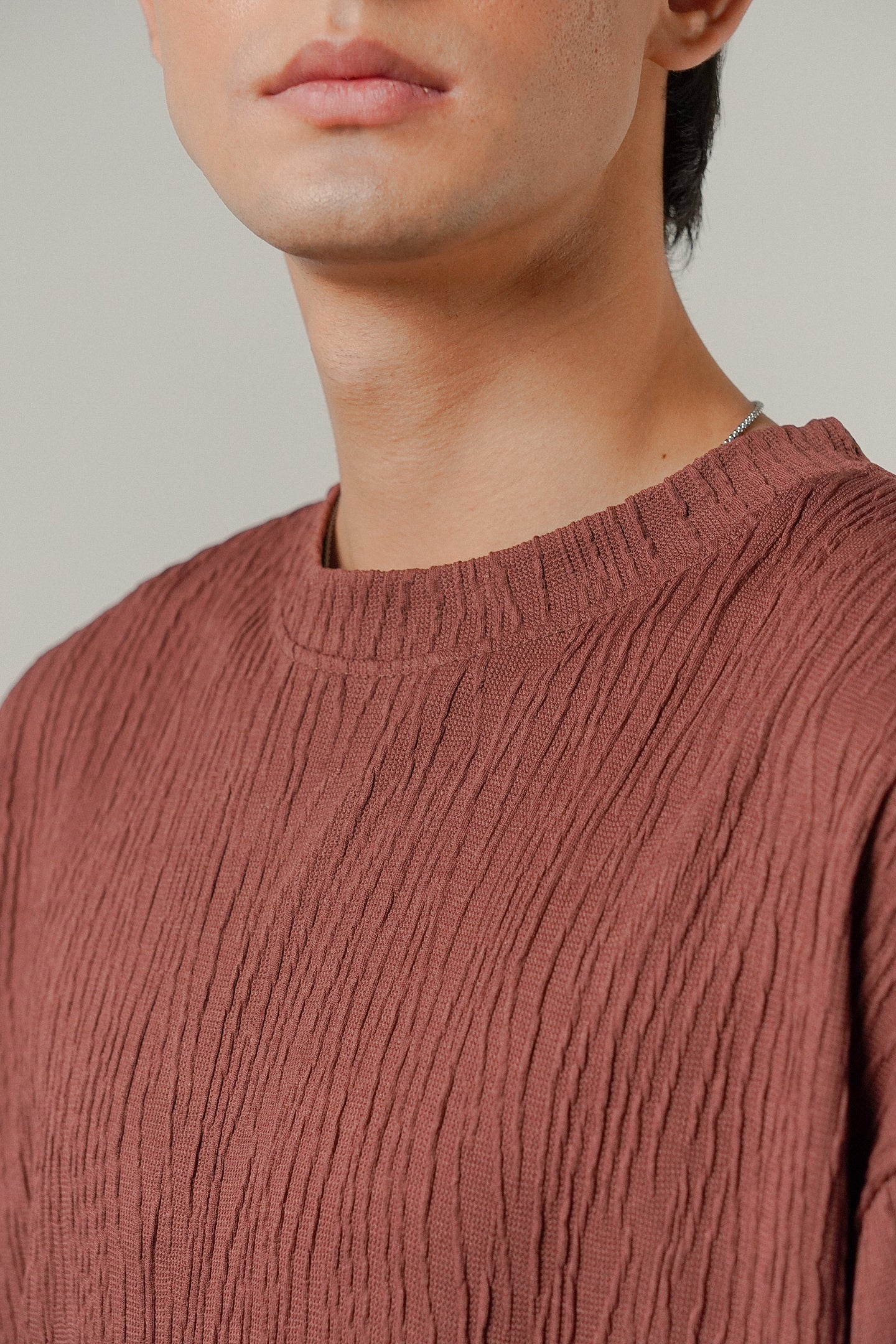 Oversized Textured Tee - Wine