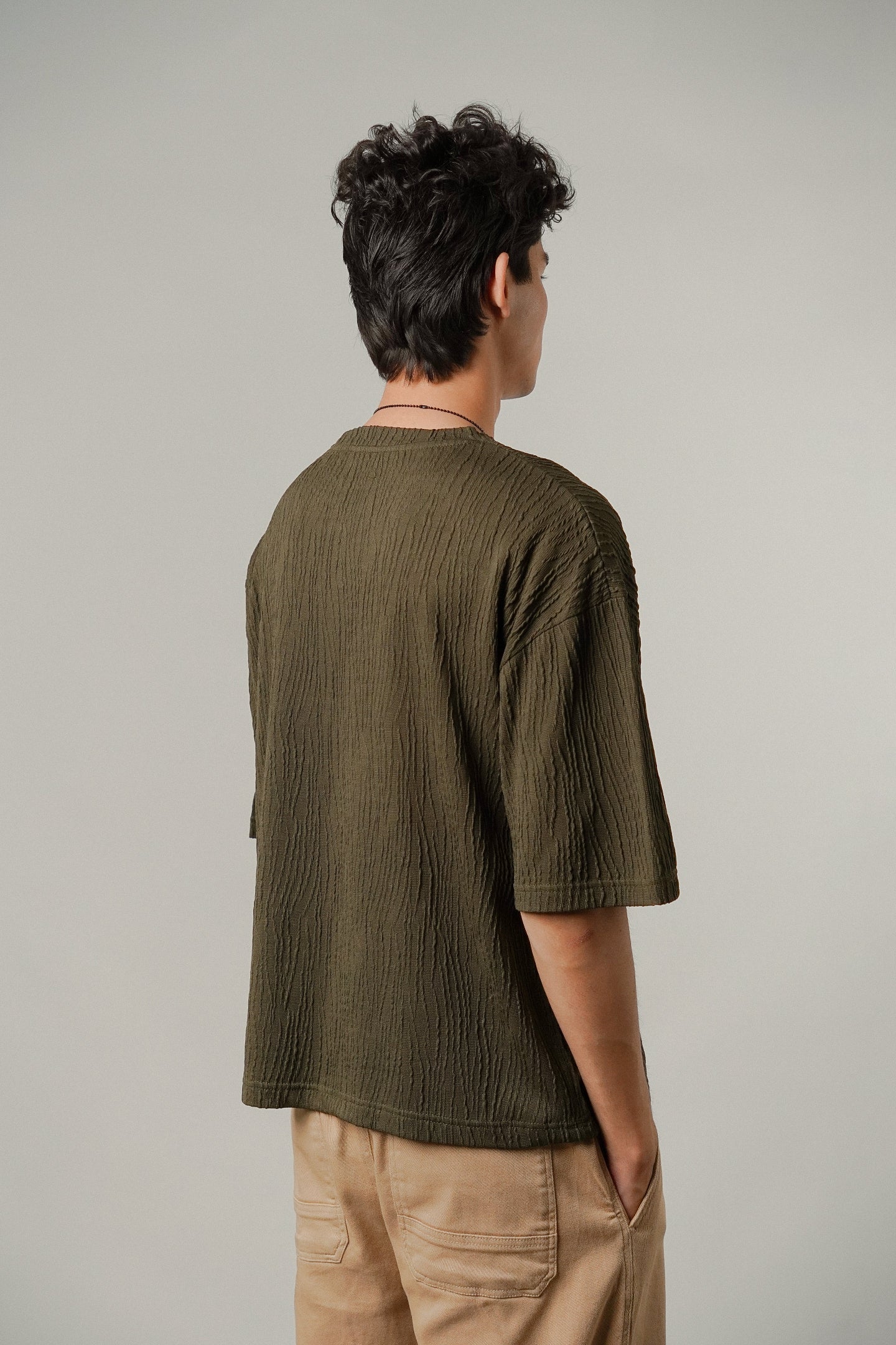 Oversized Textured Tee - Olive Green