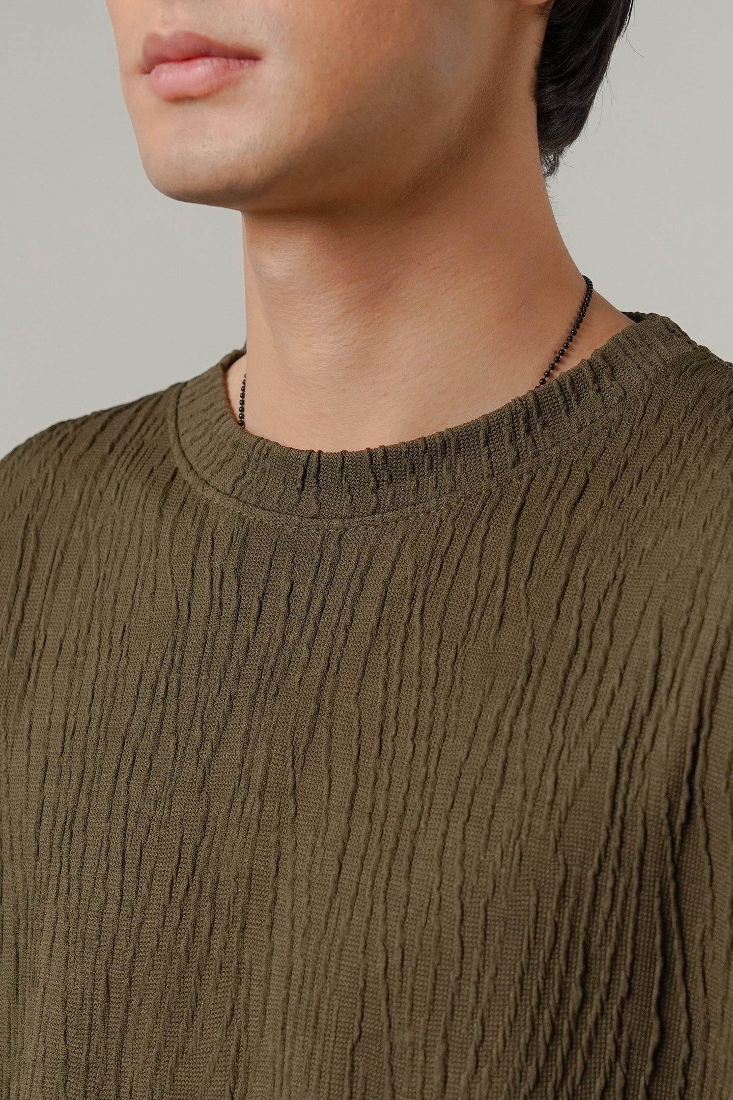 Oversized Textured Tee - Olive Green