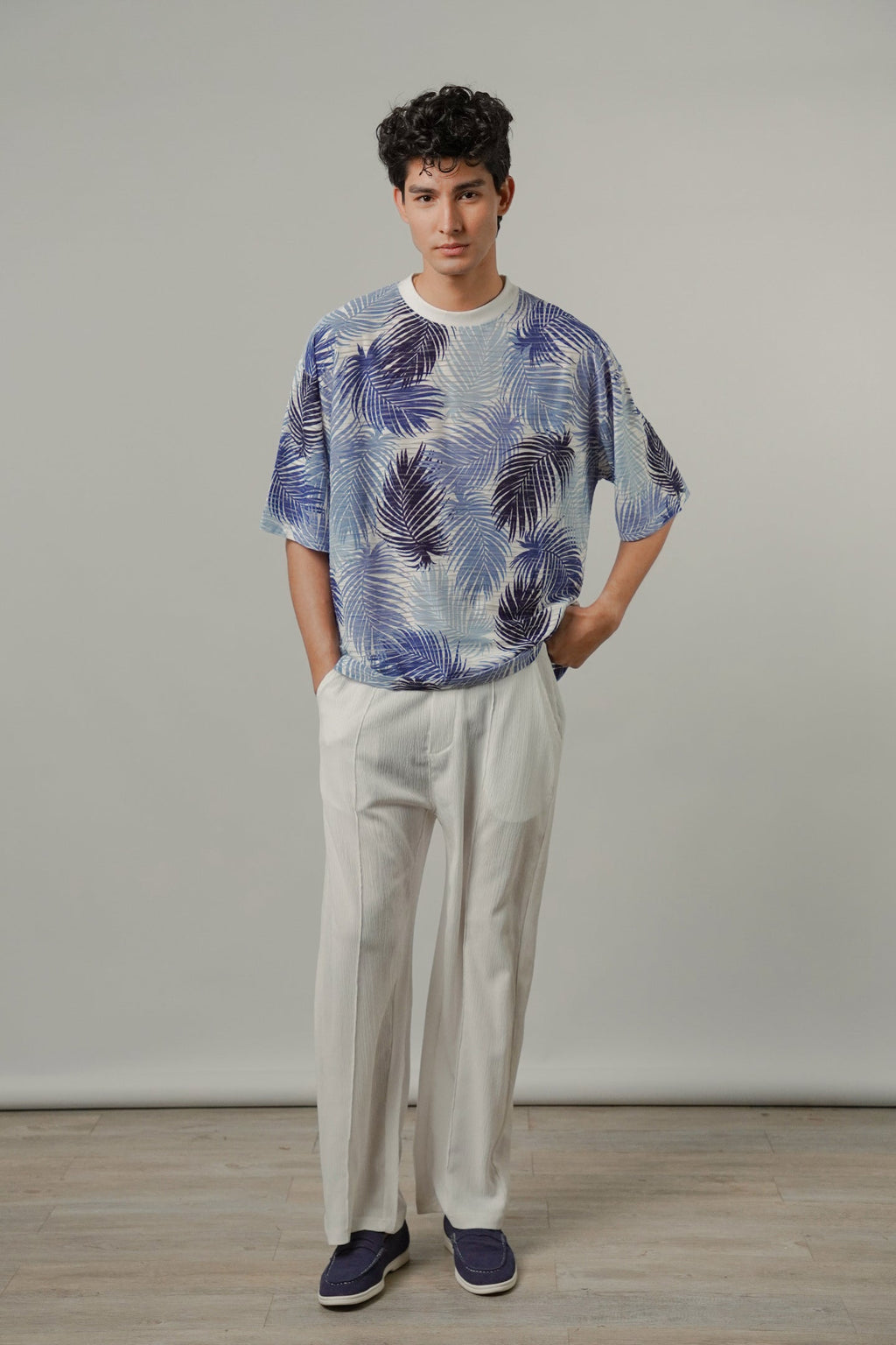 Oversized Printed Tee - Blue